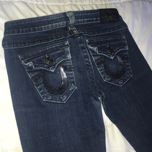 True religion dark wash boot cut jeans sequins - Picture 4 of 8